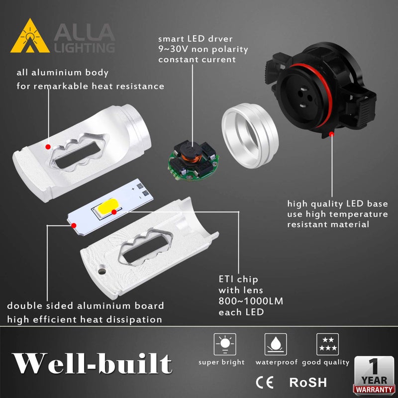 Alla Lighting 3800lm 2504 PSX24W LED Fog Light Bulbs 12276, 3000K Golden Yellow Xtreme Super Bright PG20/7 Base ETI-56 SMD 12V Upgrade - Image 5
